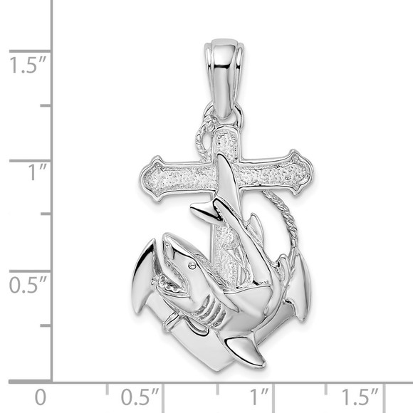 925 Sterling Silver Nautical Anchor Great White Shark Necklace Charm Pendant - Picture 3 of 4